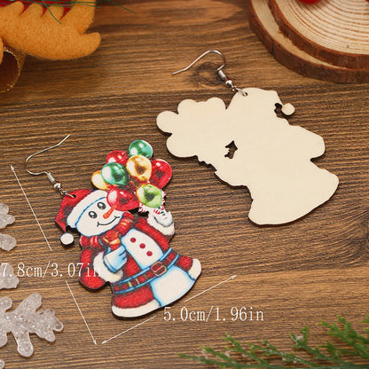 1 Pair Funny Pastoral Animal Santa Claus Wood Silver Plated Drop Earrings