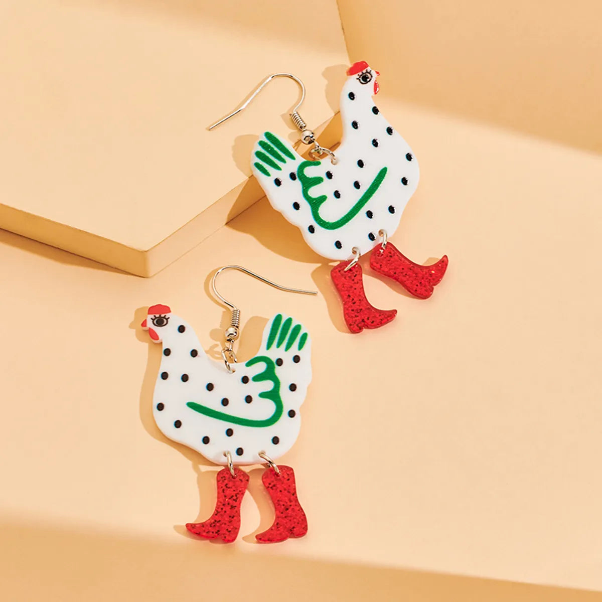 1 Pair Funny Polka Dots Boots Chicken Arylic Women's Ear Hook