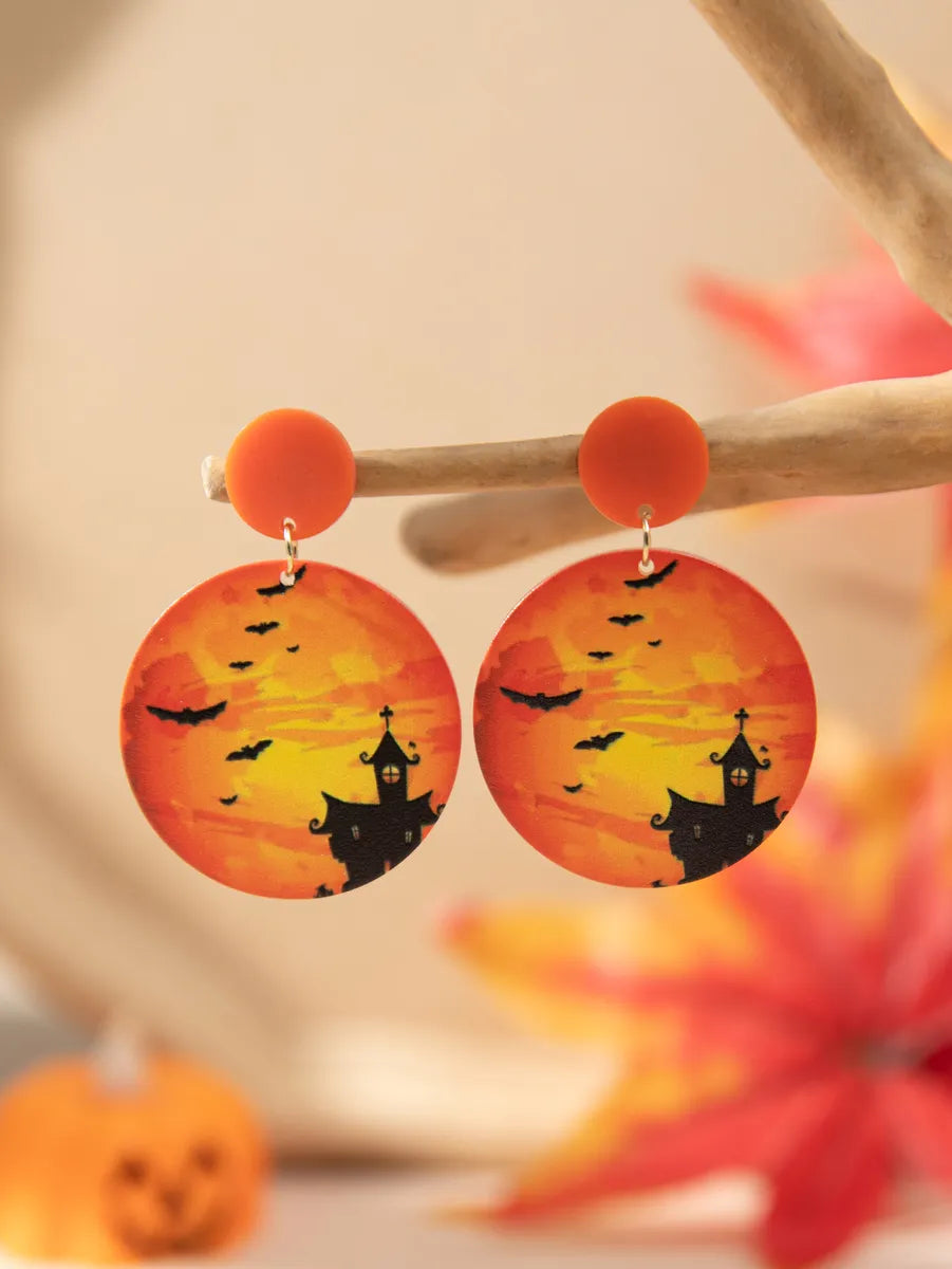 1 Pair Funny Pumpkin Bat Skull Arylic Drop Earrings