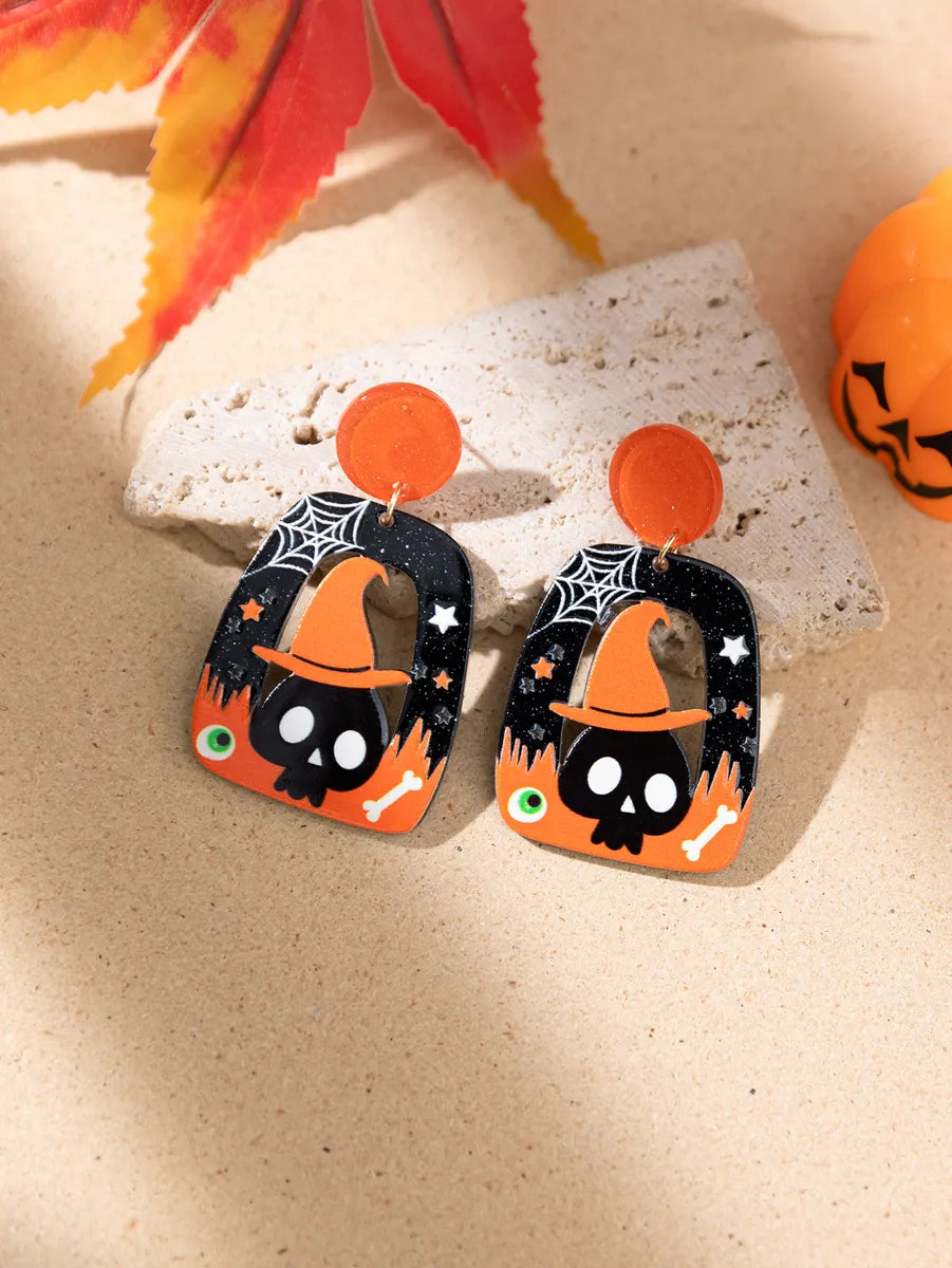 1 Pair Funny Pumpkin Bat Skull Arylic Drop Earrings