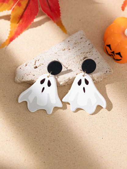 1 Pair Funny Pumpkin Bat Skull Arylic Drop Earrings