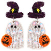 1 Pair Funny Pumpkin Ghost Grimace Plastic Resin Seed Bead Huichol Earrings Drop Earrings