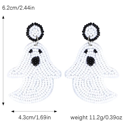 1 Pair Funny Pumpkin Ghost Grimace Plastic Resin Seed Bead Huichol Earrings Drop Earrings