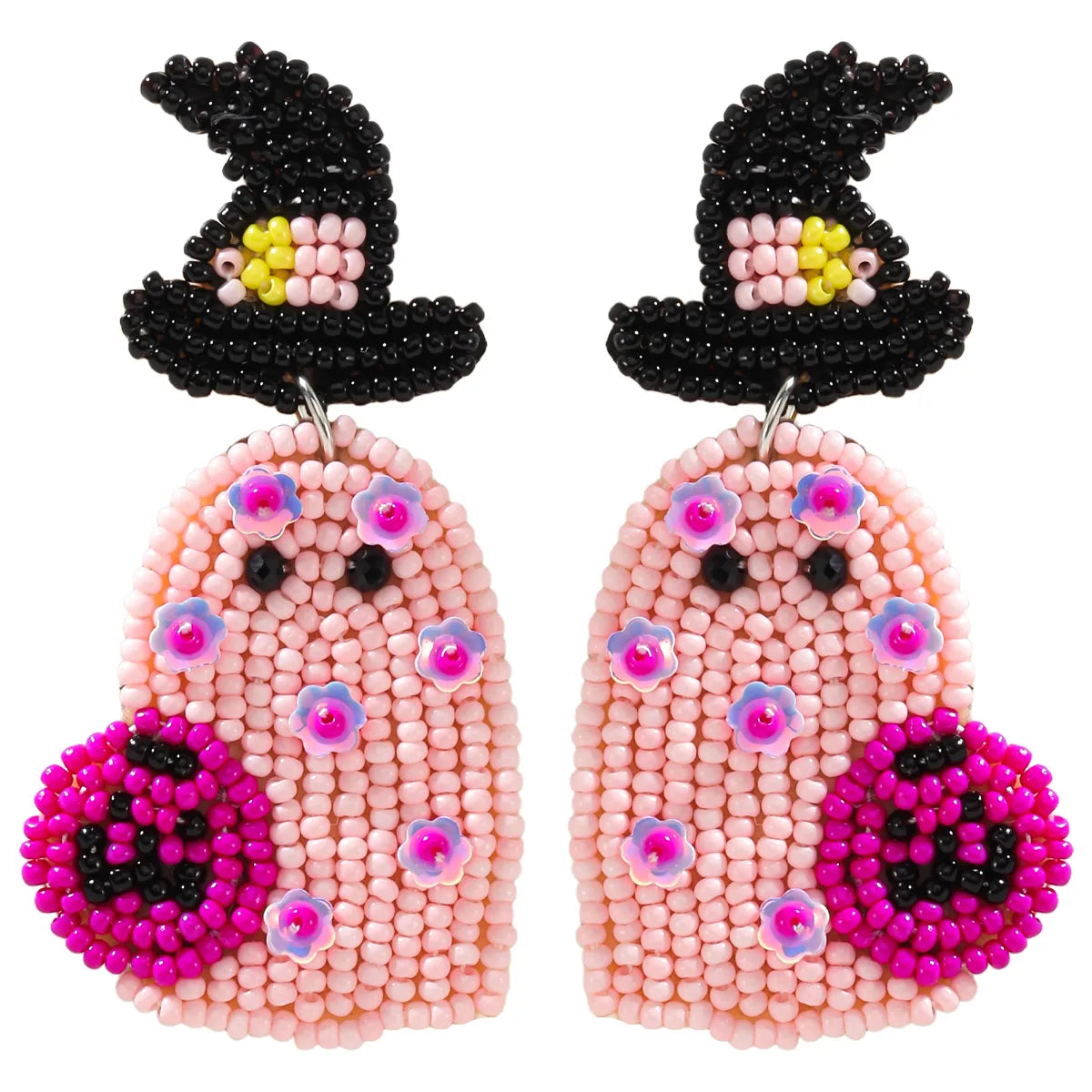 1 Pair Funny Pumpkin Ghost Grimace Plastic Resin Seed Bead Huichol Earrings Drop Earrings