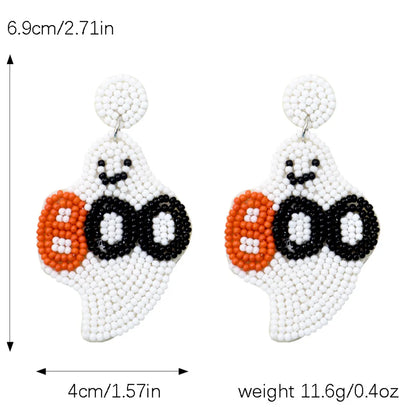 1 Pair Funny Pumpkin Ghost Grimace Plastic Resin Seed Bead Huichol Earrings Drop Earrings