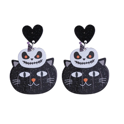 1 Pair Funny Pumpkin Graffiti Skull Printing Arylic Silver Plated Drop Earrings