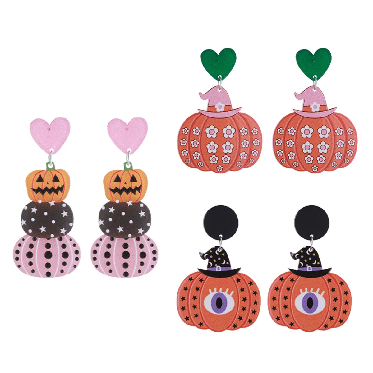 1 Pair Funny Pumpkin Graffiti Skull Printing Arylic Silver Plated Drop Earrings