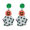 1 Pair Funny Pumpkin Graffiti Skull Printing Arylic Silver Plated Drop Earrings