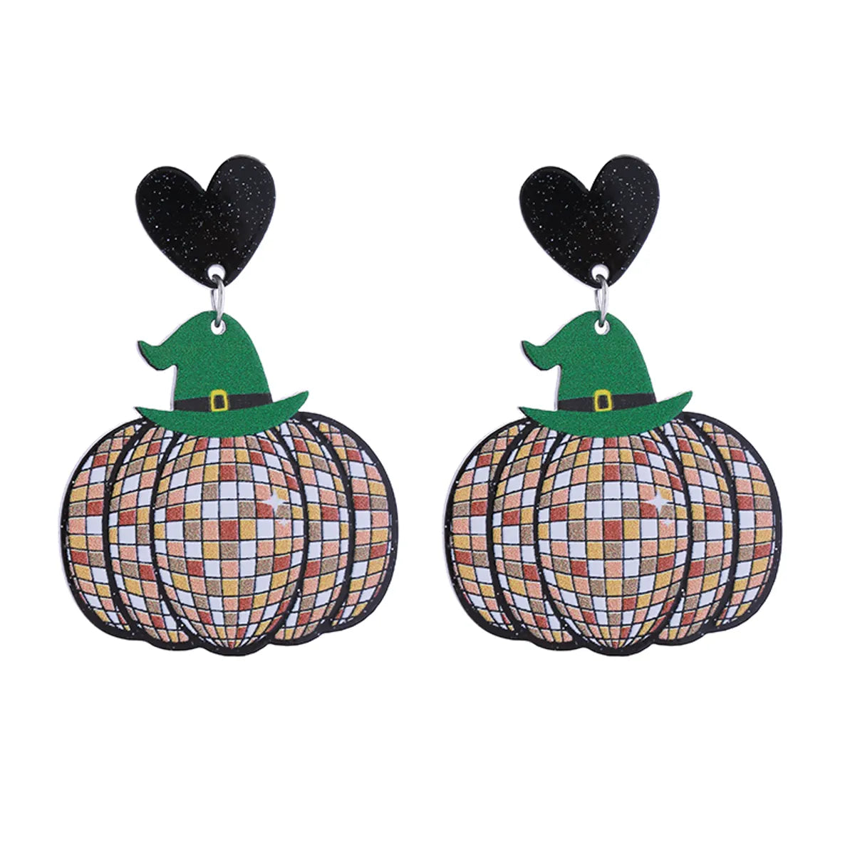 1 Pair Funny Pumpkin Graffiti Skull Printing Arylic Silver Plated Drop Earrings