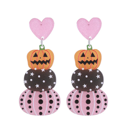 1 Pair Funny Pumpkin Graffiti Skull Printing Arylic Silver Plated Drop Earrings