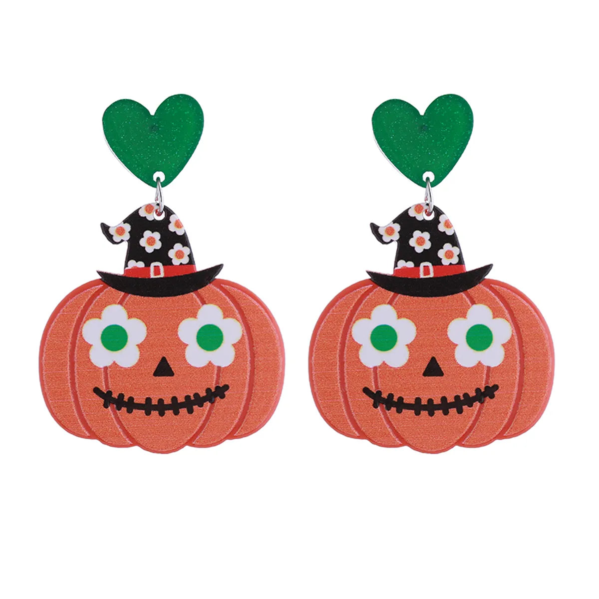 1 Pair Funny Pumpkin Graffiti Skull Printing Arylic Silver Plated Drop Earrings