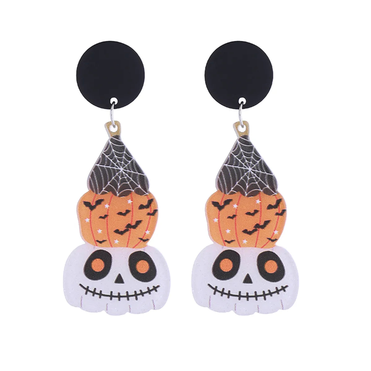 1 Pair Funny Pumpkin Graffiti Skull Printing Arylic Silver Plated Drop Earrings