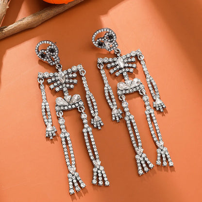 1 Pair Funny Punk Alien Plating Inlay Alloy Rhinestones Silver Plated Drop Earrings