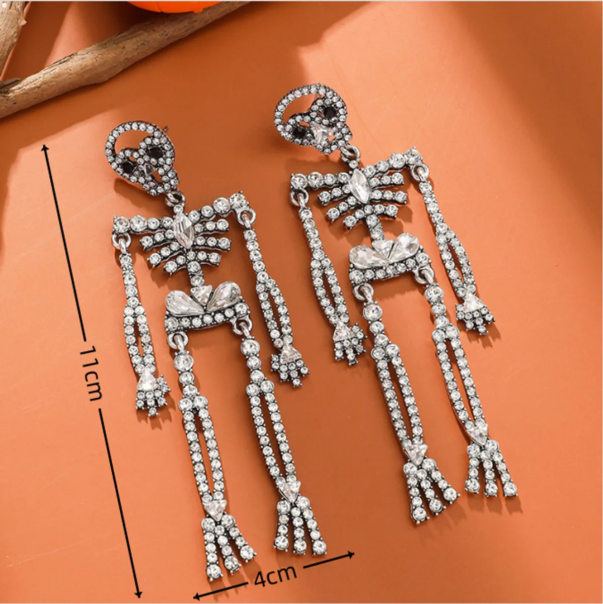 1 Pair Funny Punk Alien Plating Inlay Alloy Rhinestones Silver Plated Drop Earrings