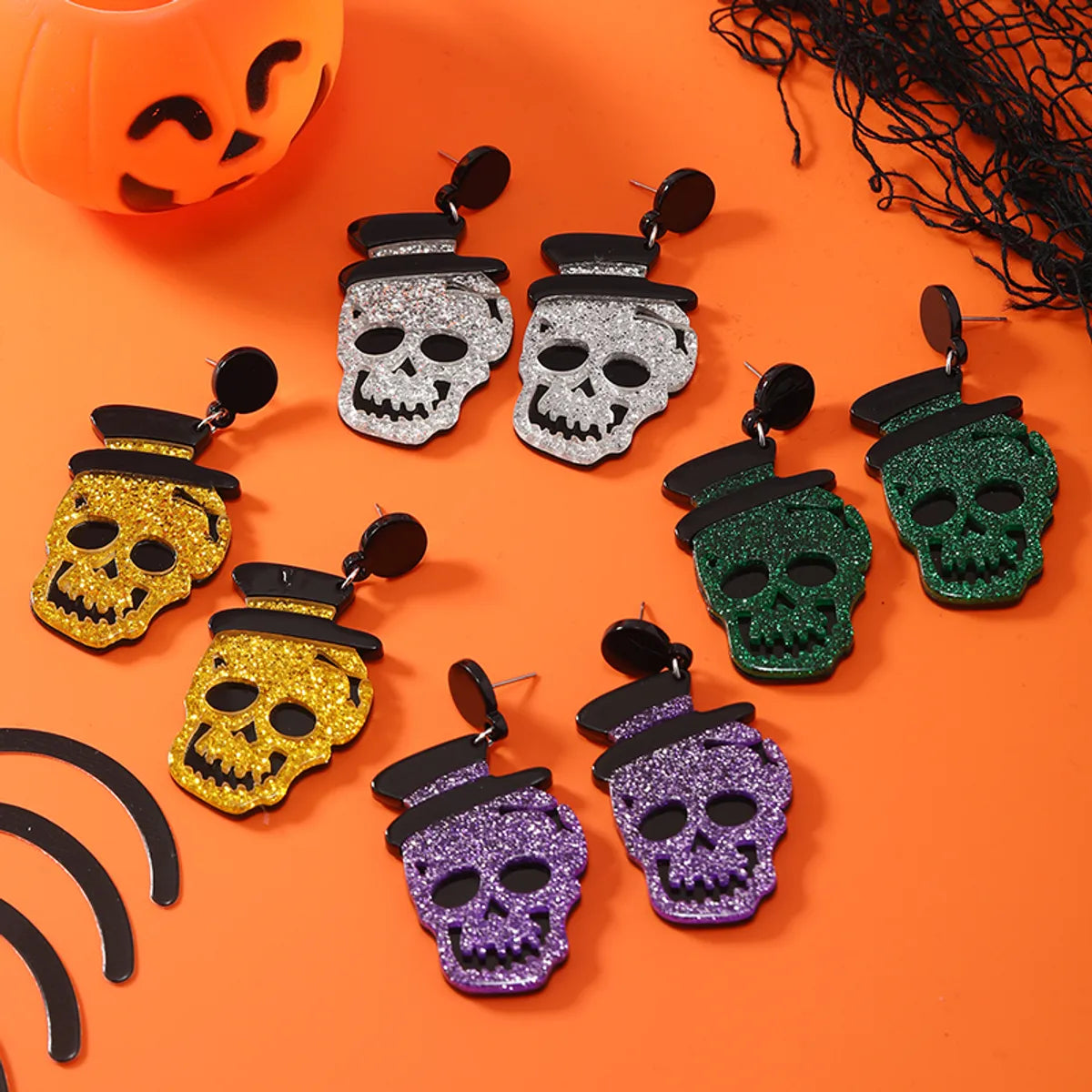 1 Pair Funny Skull Arylic Drop Earrings