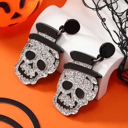 1 Pair Funny Skull Arylic Drop Earrings