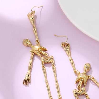 1 Pair Funny Skull Irregular Plating Three-dimensional Alloy Gold Plated Drop Earrings