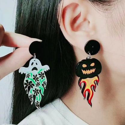 1 Pair Funny Skull Printing Arylic Drop Earrings