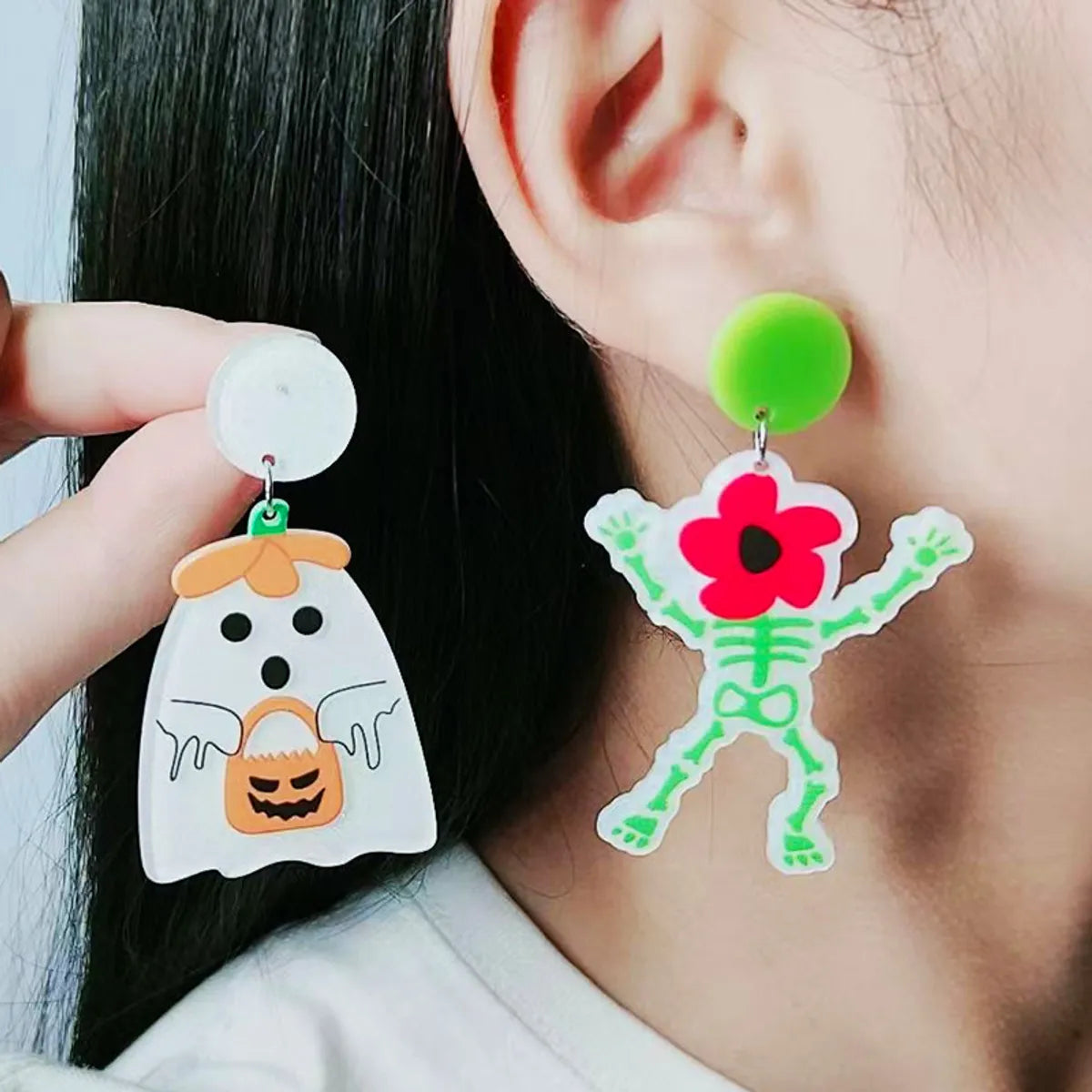 1 Pair Funny Skull Printing Arylic Drop Earrings