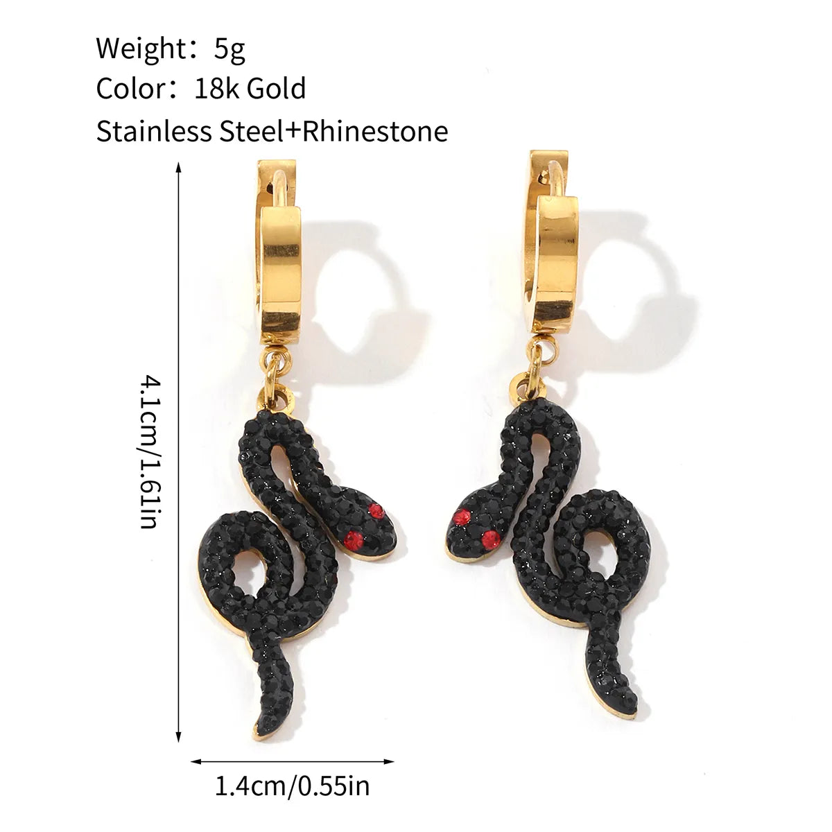 1 Pair Funny Snake Polishing Plating Inlay Titanium Steel Rhinestones Drop Earrings