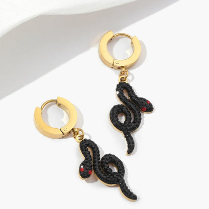 1 Pair Funny Snake Polishing Plating Inlay Titanium Steel Rhinestones Drop Earrings