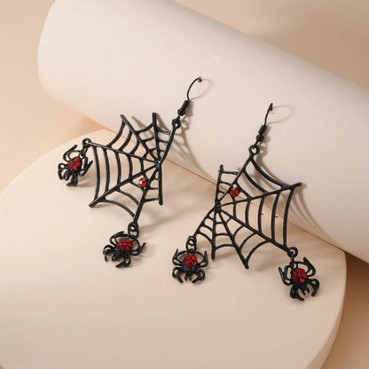 1 Pair Funny Spider Hollow Out Inlay Copper Artificial Rhinestones Drop Earrings