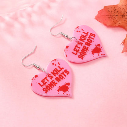 1 Pair Funny Streetwear Heart Shape Painted Arylic Drop Earrings