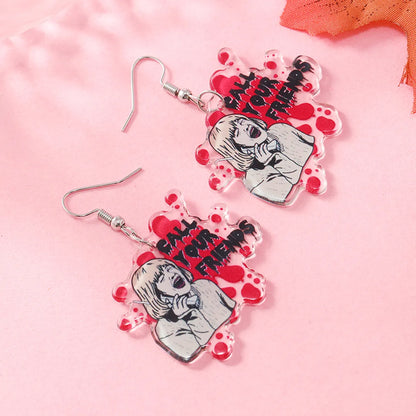 1 Pair Funny Streetwear Heart Shape Painted Arylic Drop Earrings