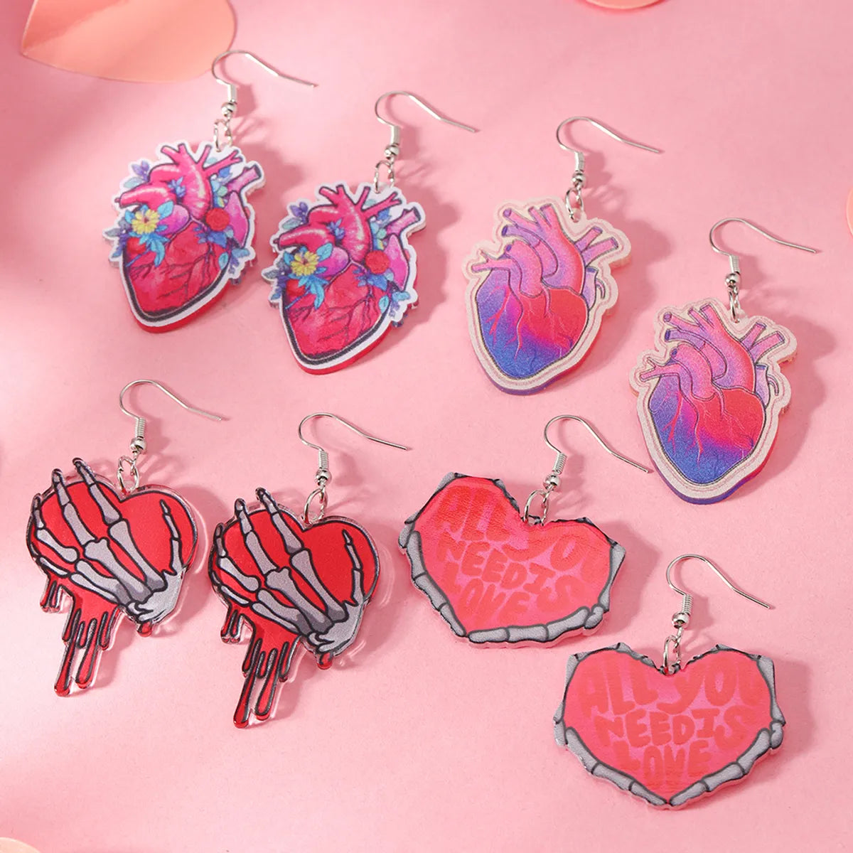 1 Pair Funny Streetwear Oversized Heart Heart Shape Arylic Silver Plated Drop Earrings