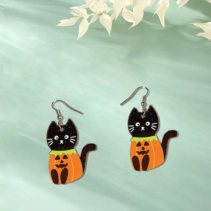 1 Pair Funny Sweet Animal Pumpkin Cat Arylic Drop Earrings