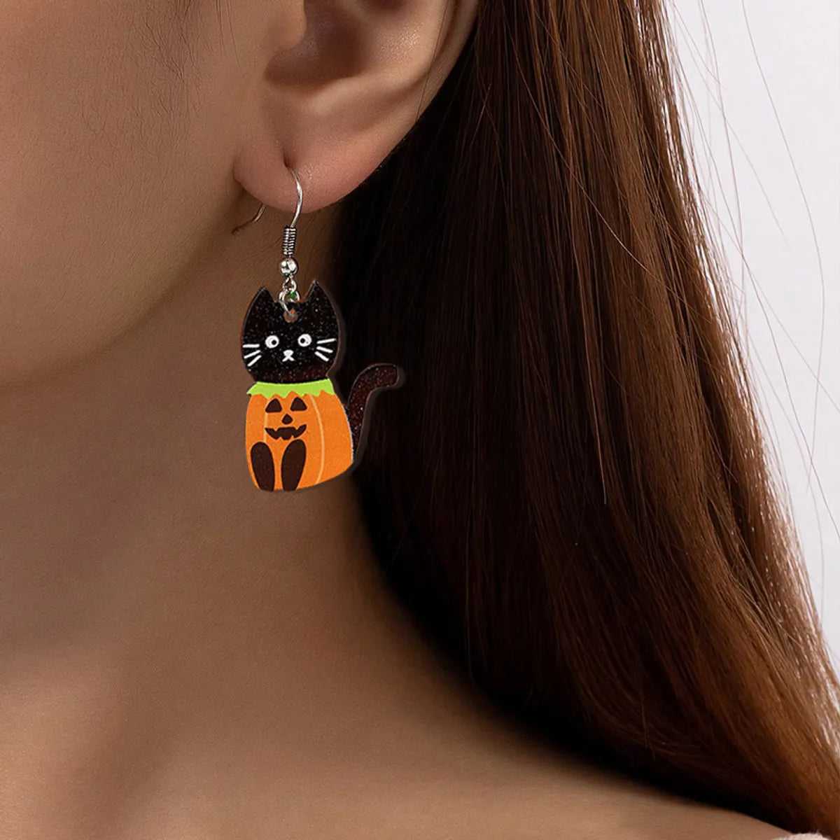 1 Pair Funny Sweet Animal Pumpkin Cat Arylic Drop Earrings