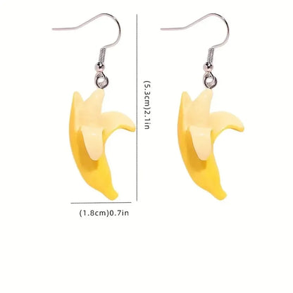 1 Pair Funny Sweet Banana Plating Synthetic Resin Silver Plated Drop Earrings