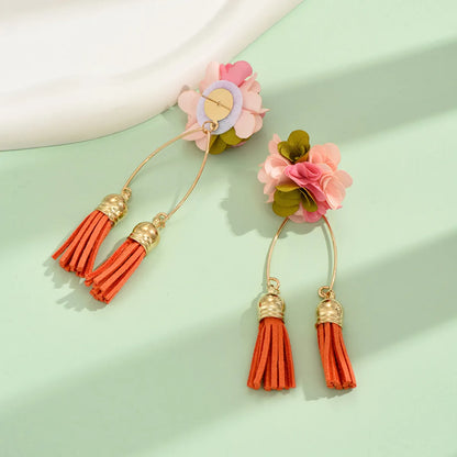 1 Pair Glam Bohemian Flower Cloth Mixed Materials Drop Earrings