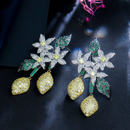 1 Pair Glam Classic Style Irregular Plant Flower Plating Inlay Copper Zircon Rhodium Plated Silver Plated Drop Earrings