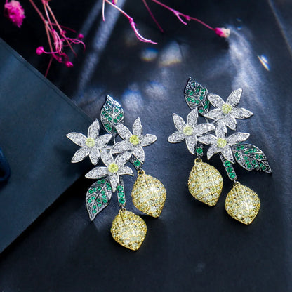 1 Pair Glam Classic Style Irregular Plant Flower Plating Inlay Copper Zircon Rhodium Plated Silver Plated Drop Earrings