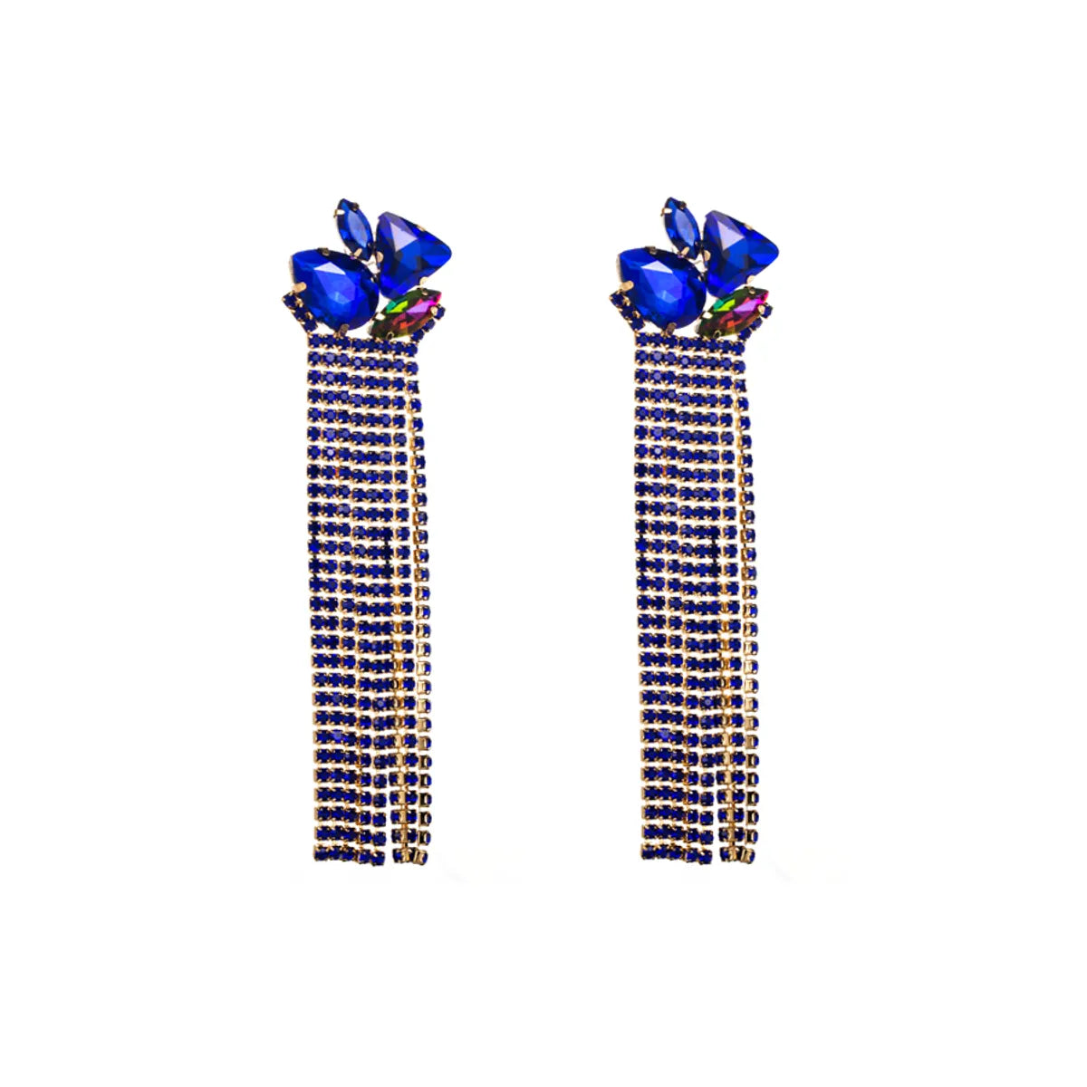 1 Pair Glam Classic Style Tassel Plating Inlay Alloy Rhinestones Glass Gold Plated Drop Earrings