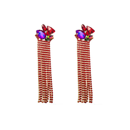 1 Pair Glam Classic Style Tassel Plating Inlay Alloy Rhinestones Glass Gold Plated Drop Earrings