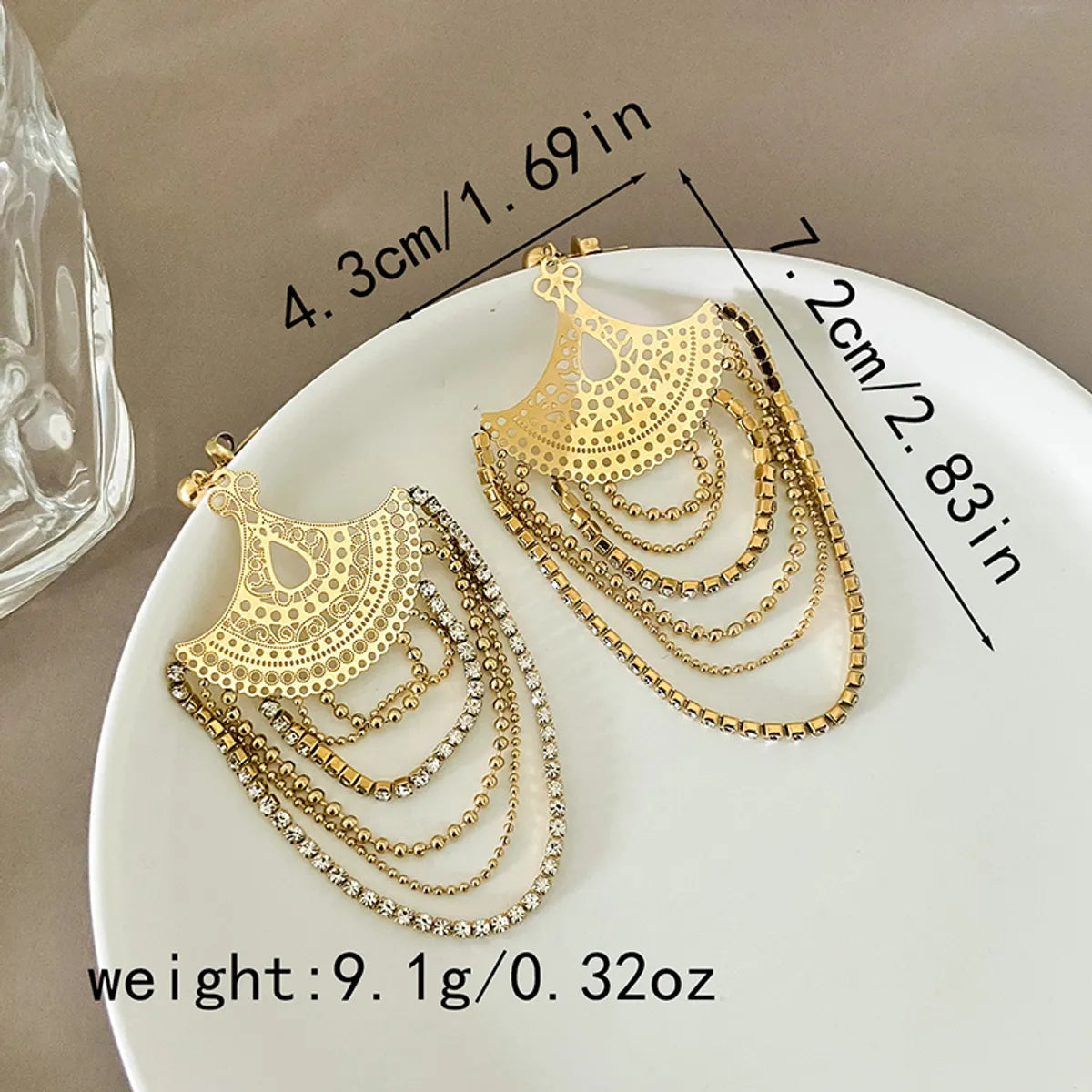 1 Pair Glam Classical Exaggerated Sector Tassel Plating Hollow Out Stainless Steel Gold Plated Drop Earrings