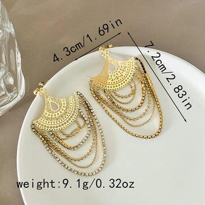 1 Pair Glam Classical Exaggerated Sector Tassel Plating Hollow Out Stainless Steel Gold Plated Drop Earrings