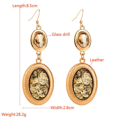 1 Pair Glam Classical Oval Plating Inlay Alloy Pu Glass Drop Earrings