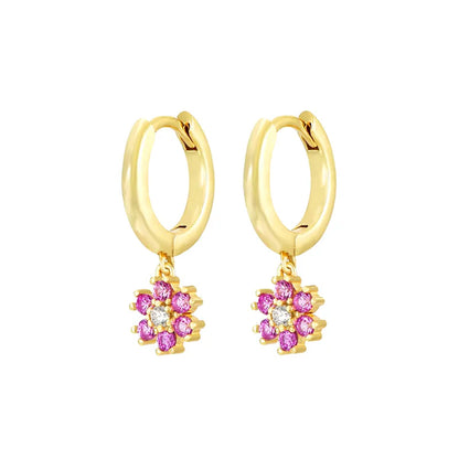 1 Pair Glam Cute Flower Chrysanthemum Plating Inlay Copper Zircon White Gold Plated Gold Plated Drop Earrings