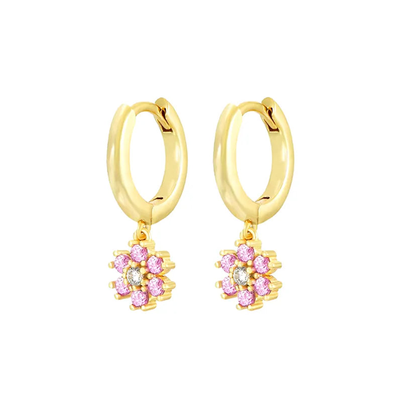 1 Pair Glam Cute Flower Chrysanthemum Plating Inlay Copper Zircon White Gold Plated Gold Plated Drop Earrings