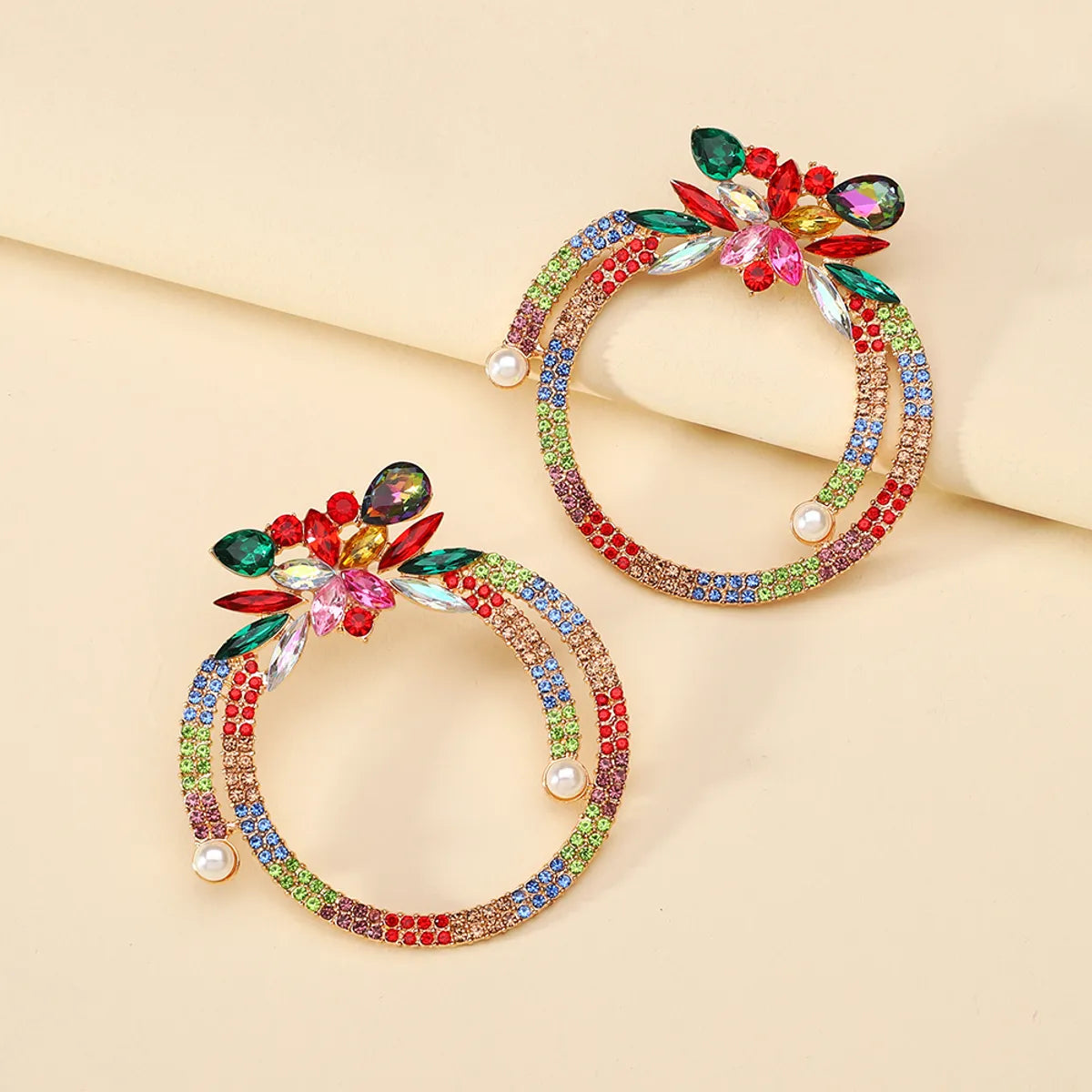 1 Pair Glam Exaggerated Luxurious Round Water Droplets Inlay Alloy Rhinestones Earrings