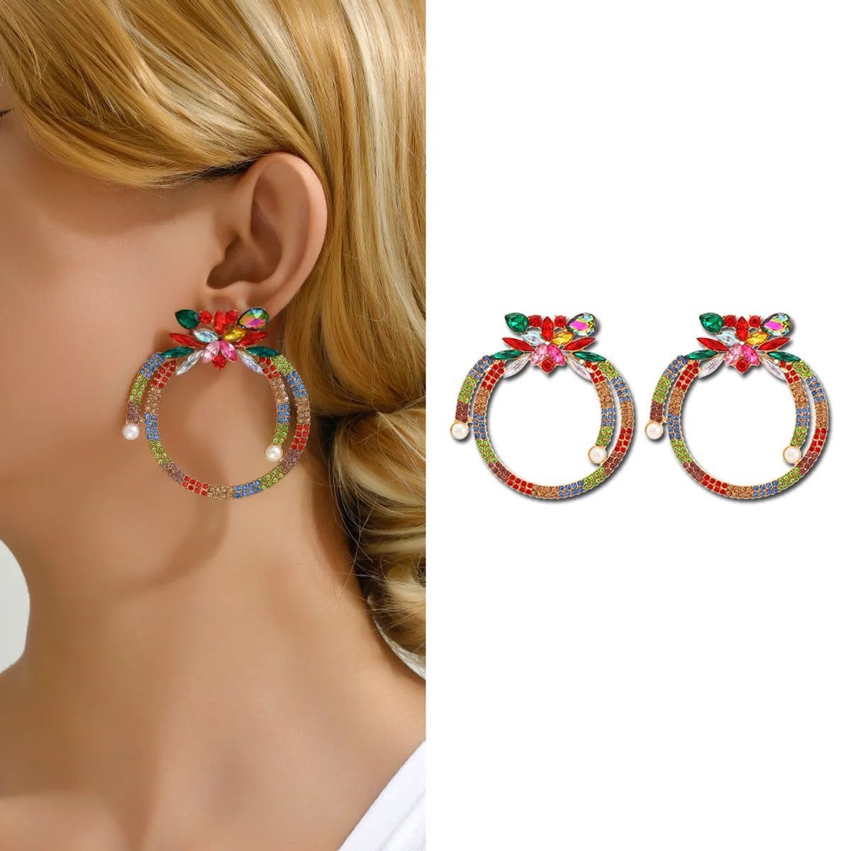 1 Pair Glam Exaggerated Luxurious Round Water Droplets Inlay Alloy Rhinestones Earrings