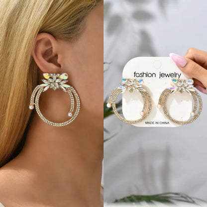 1 Pair Glam Exaggerated Luxurious Round Water Droplets Inlay Alloy Rhinestones Earrings