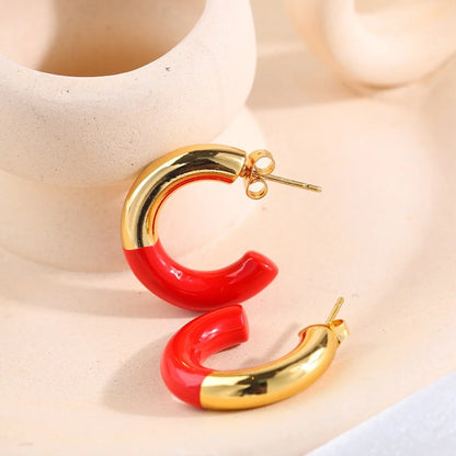 1 Pair Glam Exaggerated Sweet C Shape Enamel Titanium Steel 18K Gold Plated Ear Studs