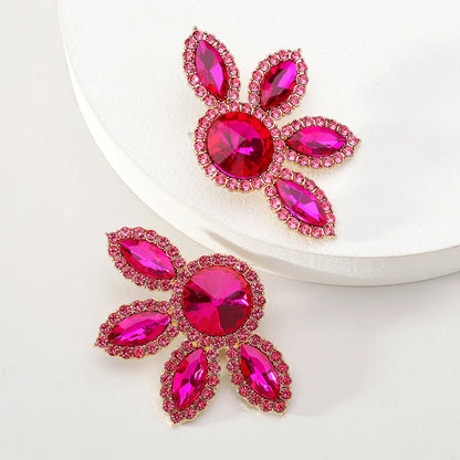 1 Pair Glam Flower Inlay Alloy Rhinestones Glass Ear Studs