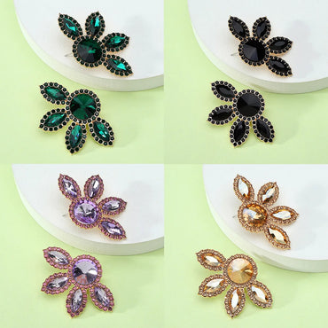 1 Pair Glam Flower Inlay Alloy Rhinestones Glass Ear Studs