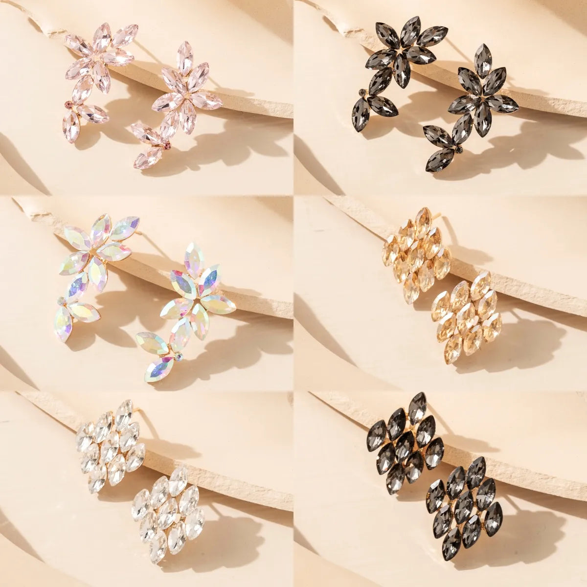 1 Pair Glam Flower Rhombus Plating Inlay Alloy Rhinestones Glass Drop Earrings