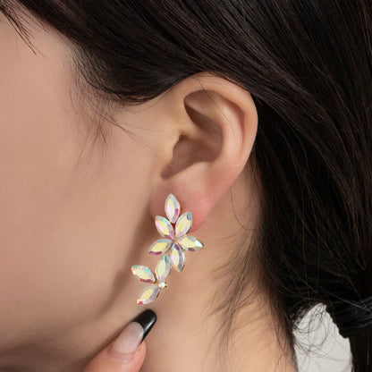 1 Pair Glam Flower Rhombus Plating Inlay Alloy Rhinestones Glass Drop Earrings